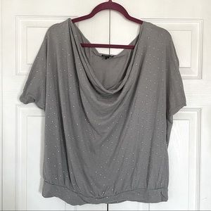 Express Size L Gray Scooped Blouse with Embellishments
